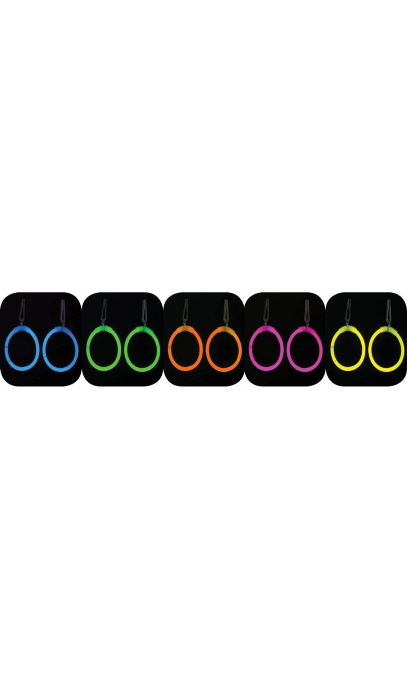 Round Glow Earrings with Clips - 1 pair of 4" (Assorted Colours)