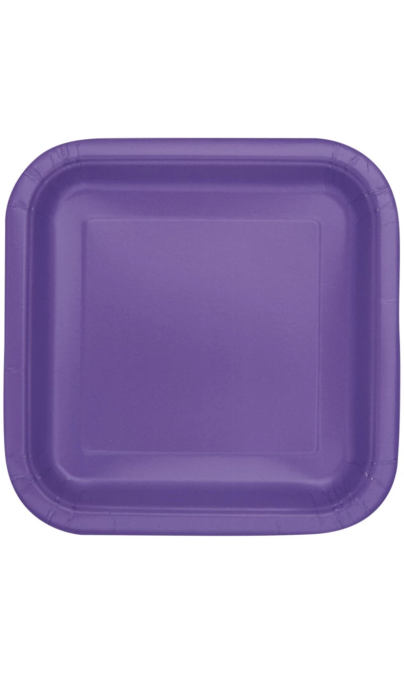 Neon Purple Square 9 Inch Dinner Plates - 14pk