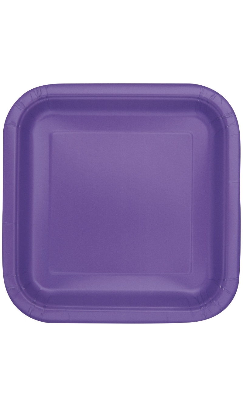 Neon Purple Square 9 Inch Dinner Plates - 14pk