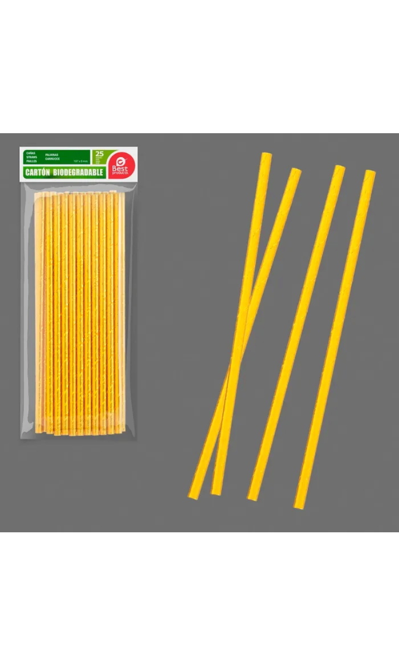 Gold Paper Straws 197x6mm - 25pk