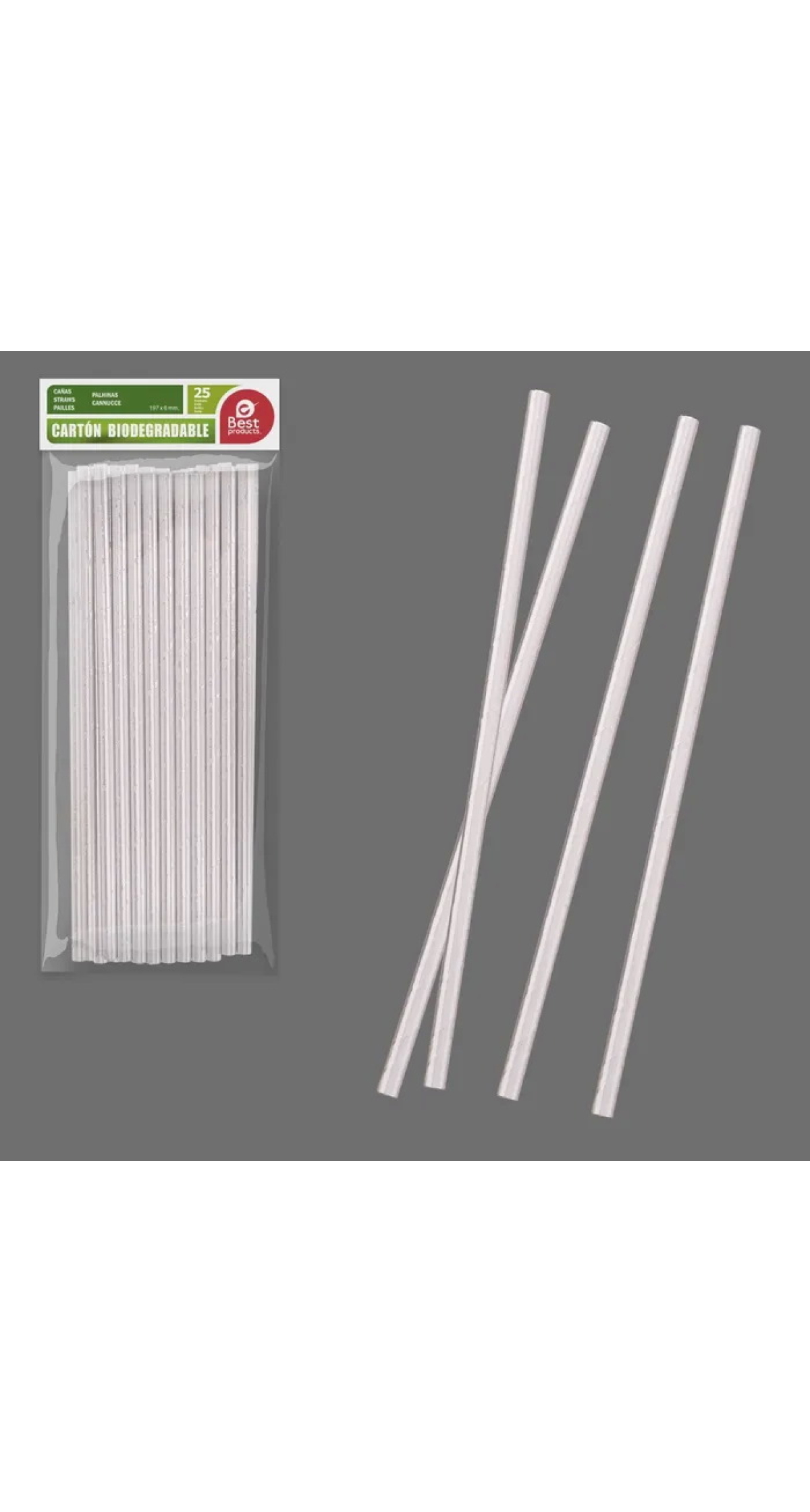 Silver Paper Straws 197x6mm - 25pk