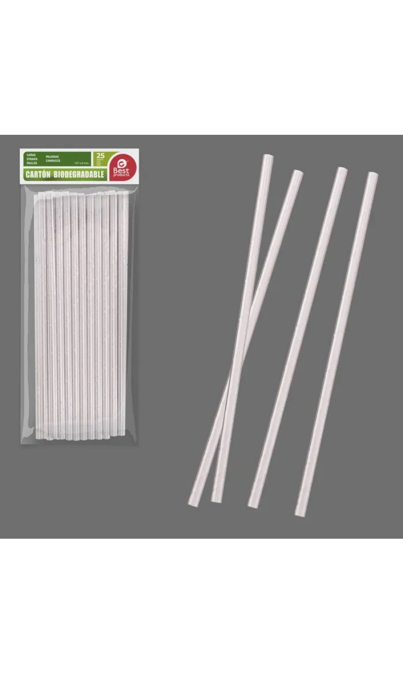 Silver Paper Straws 197x6mm - 25pk