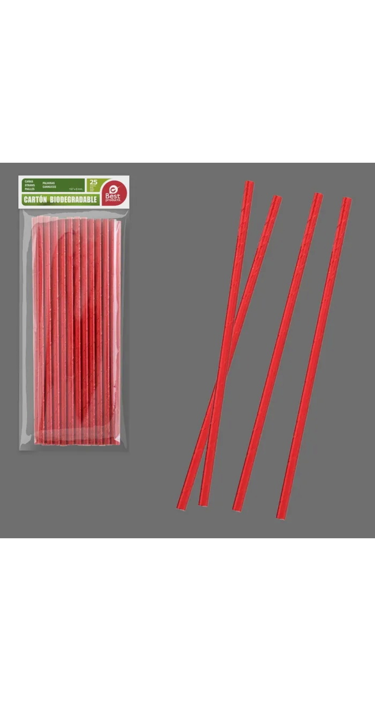 Red Paper Straws 197x6mm - 25pk