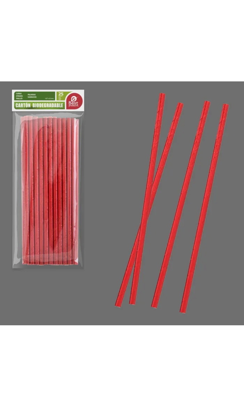 Red Paper Straws 197x6mm - 25pk