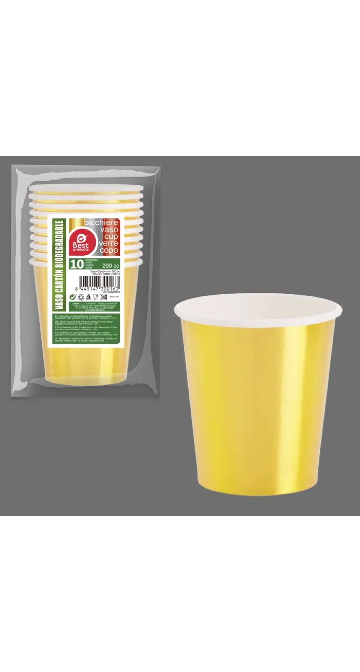 Gold Paper Cups 200ml - 10pk