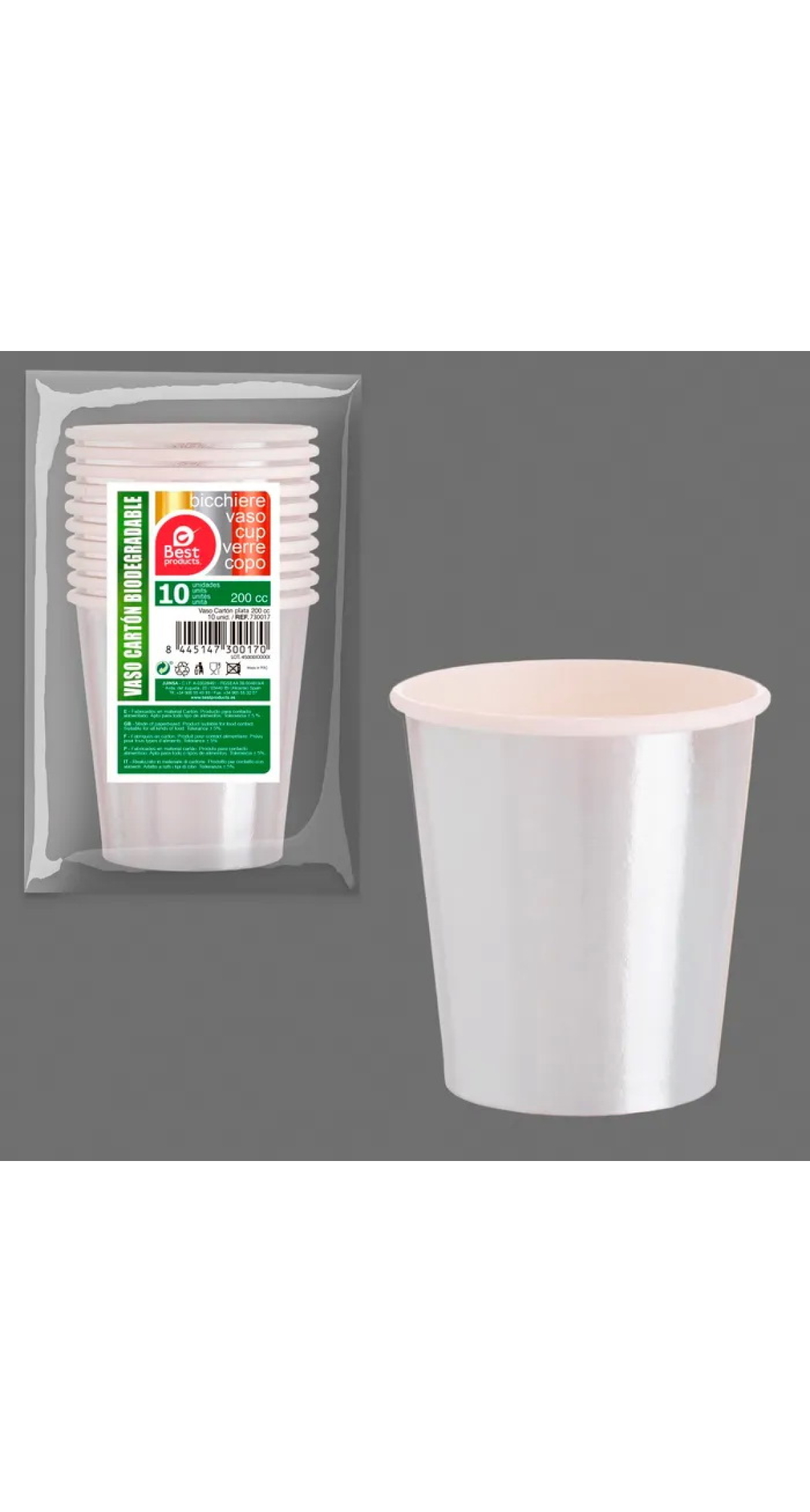 Silver Paper Cups 200ml - 10pk