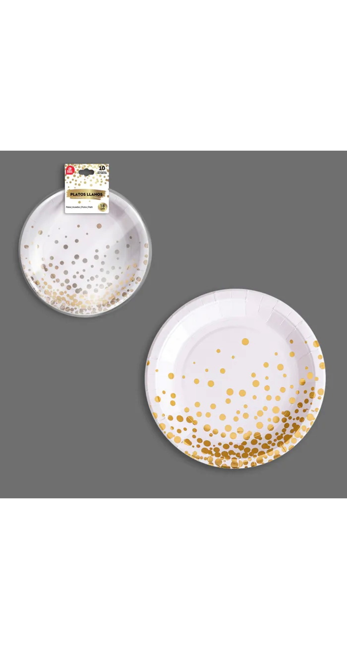 White With Gold Dots Paper Plates 18cm - 10pk