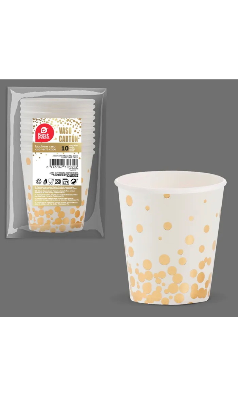 White With Gold Dots Paper Cups 200ml - 10pk