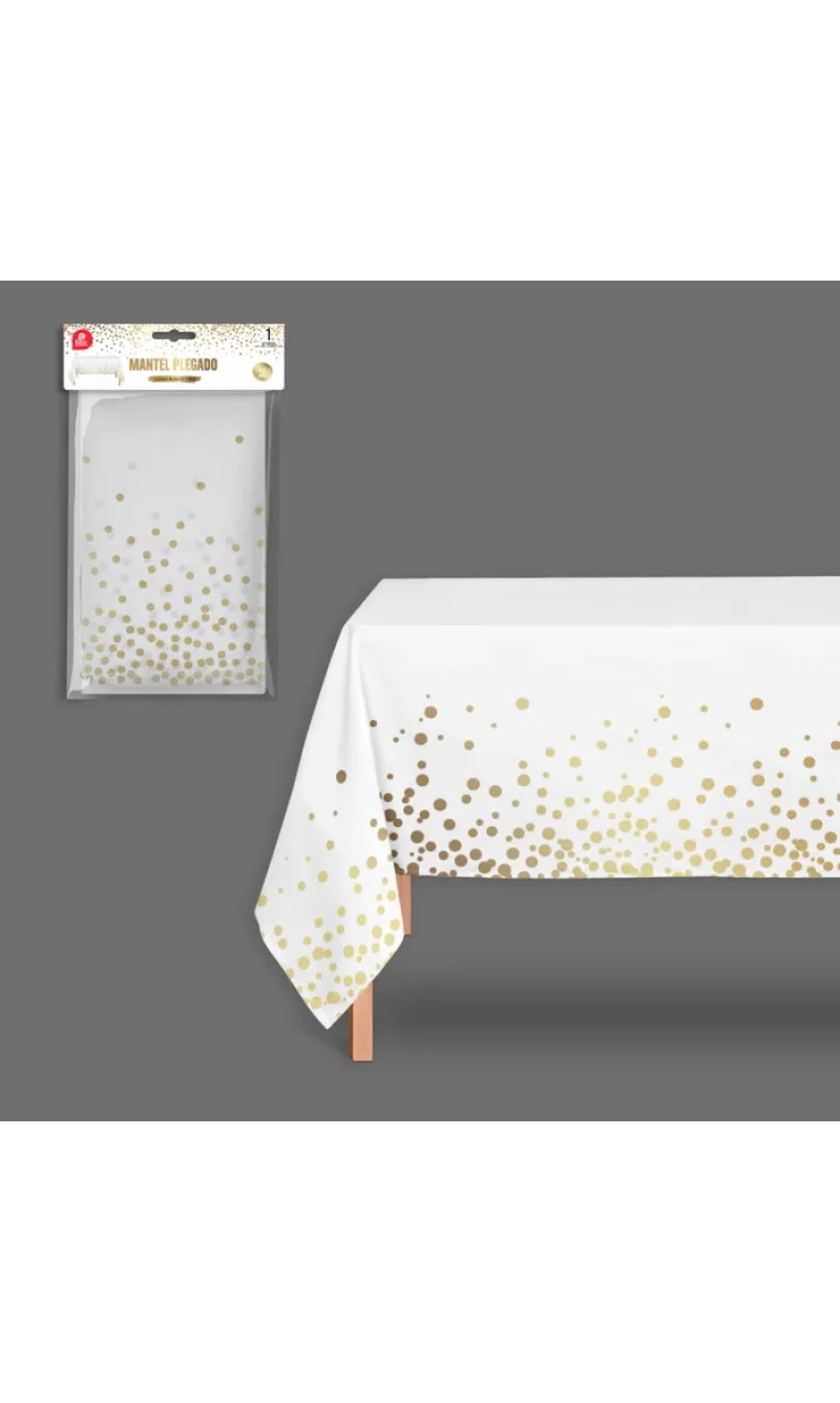 White With Gold Dots Plastic Table Cover 180x120cm