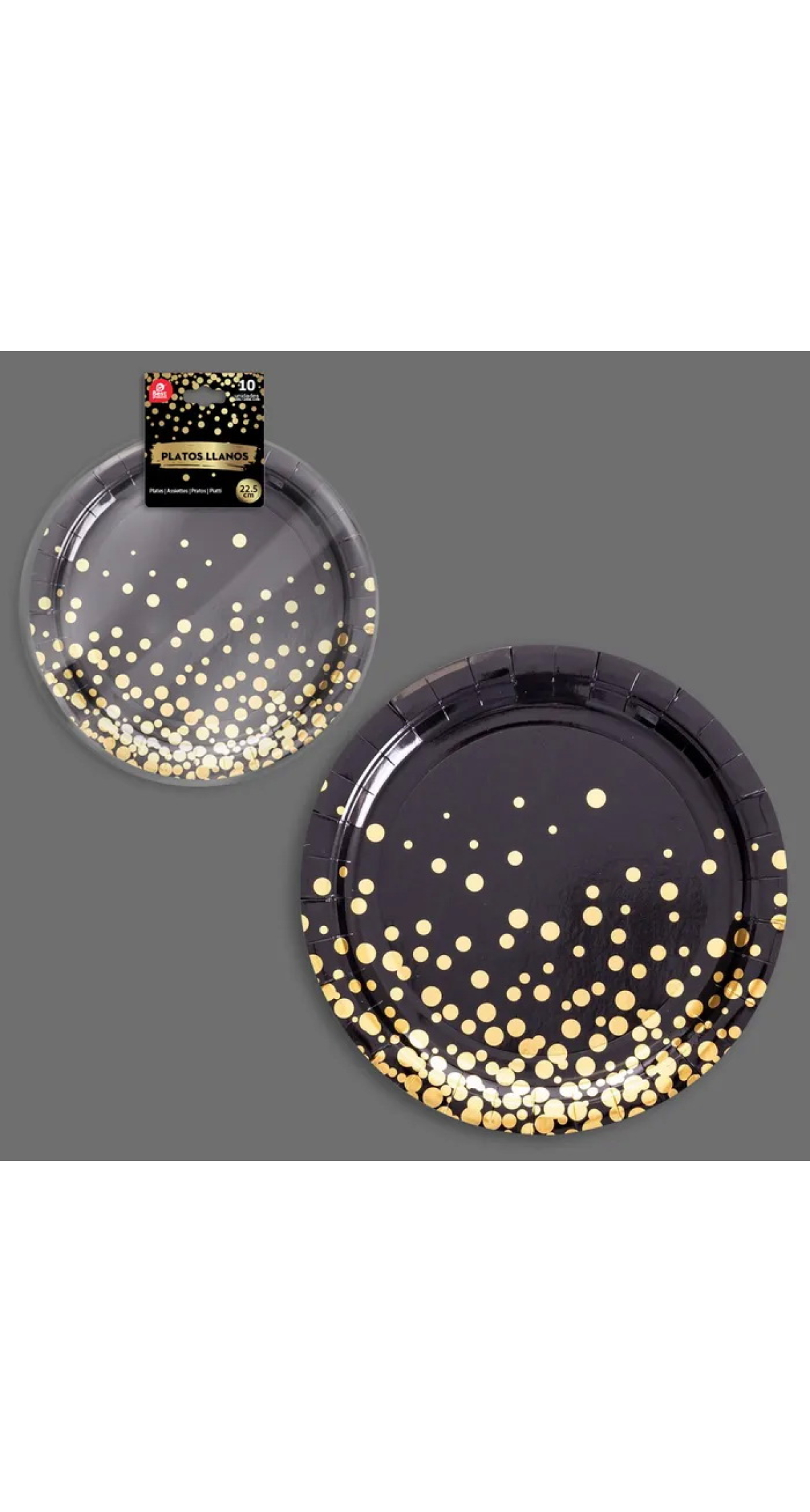 Black With Gold Dots Paper Plates 22.5cm - 10pk