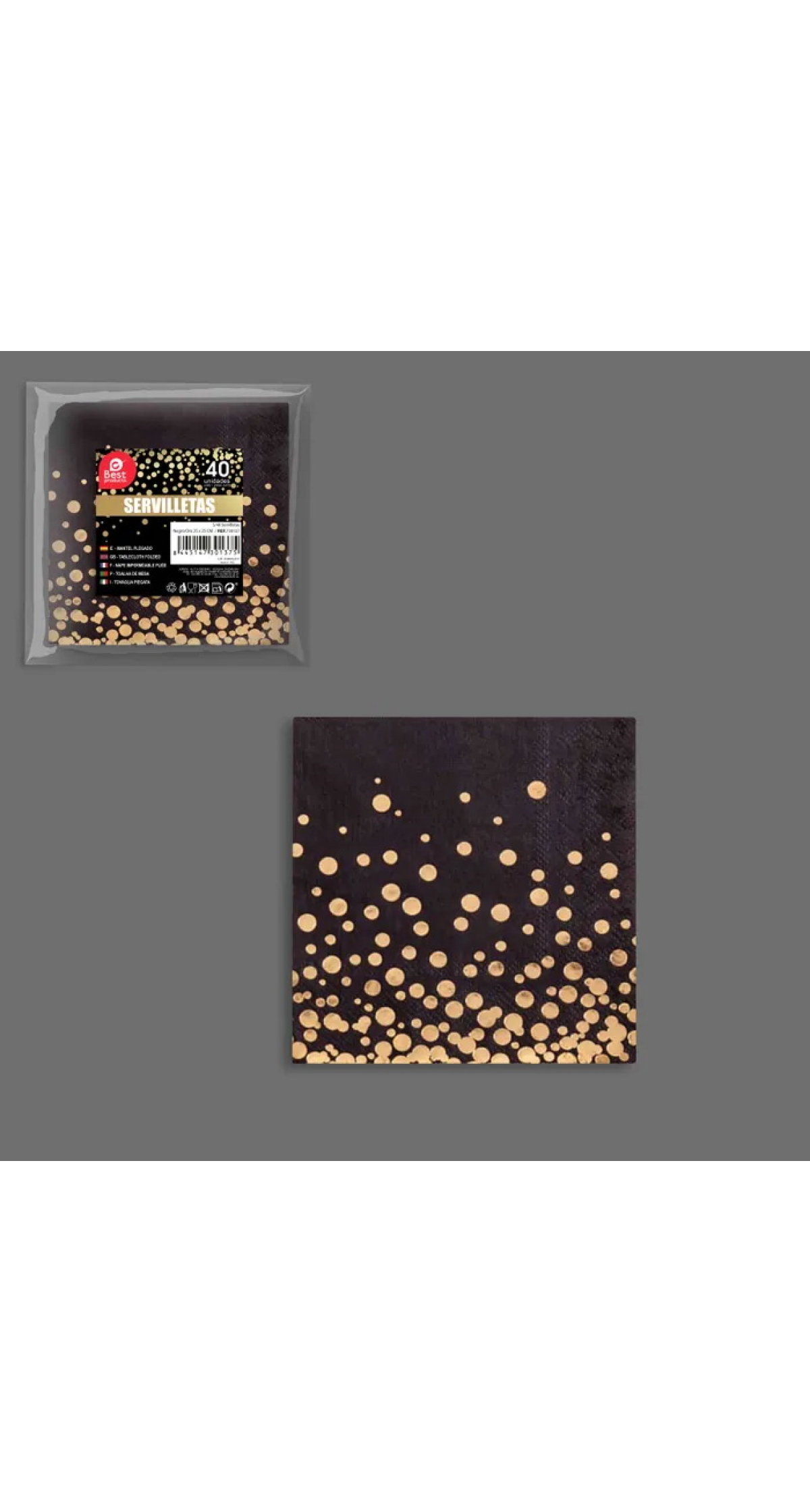 Black With Gold Dots Napkins 25v25cm - 40pk