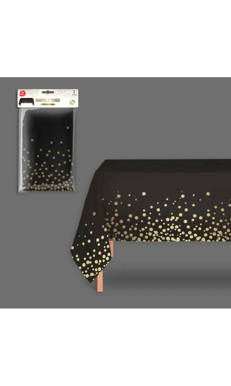 Black With Gold Dots Plastic Table Cover 180x120cm