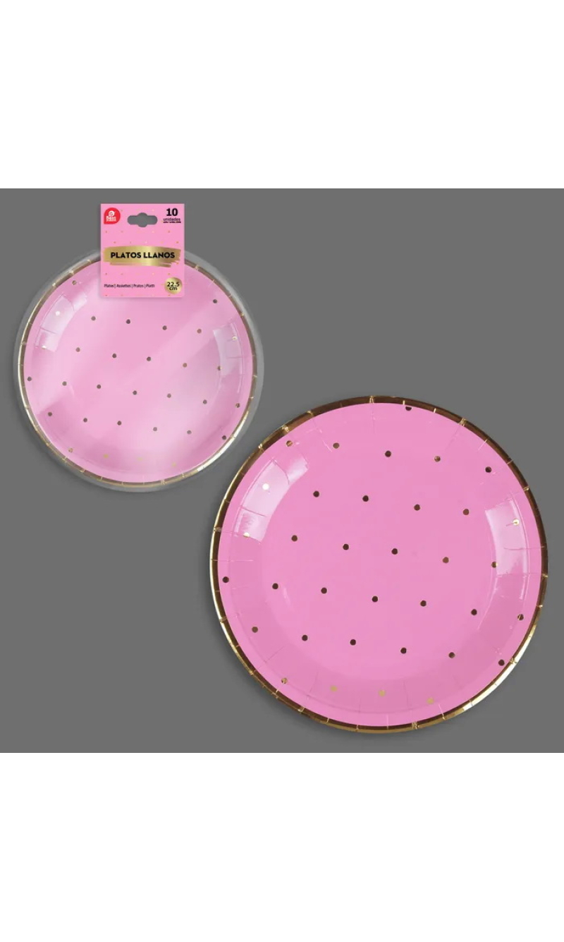 Pink With Gold Dots Paper Plates 22.5cm - 10pk