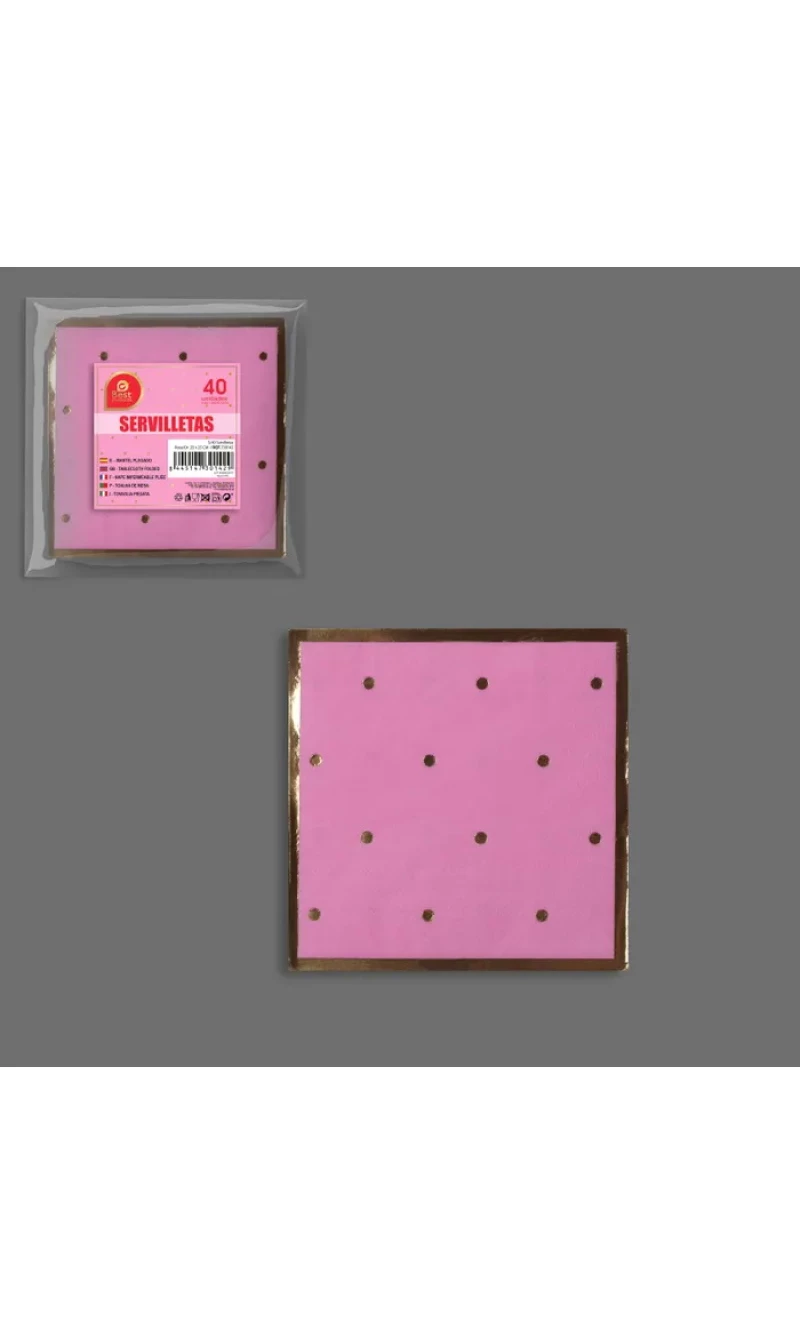 Pink With Gold Dots Napkins 25x25cm - 40pk