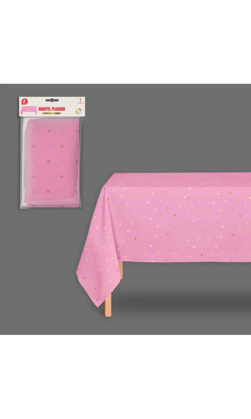 Pink With Gold Dots Plastic Table Cover 180x120cm