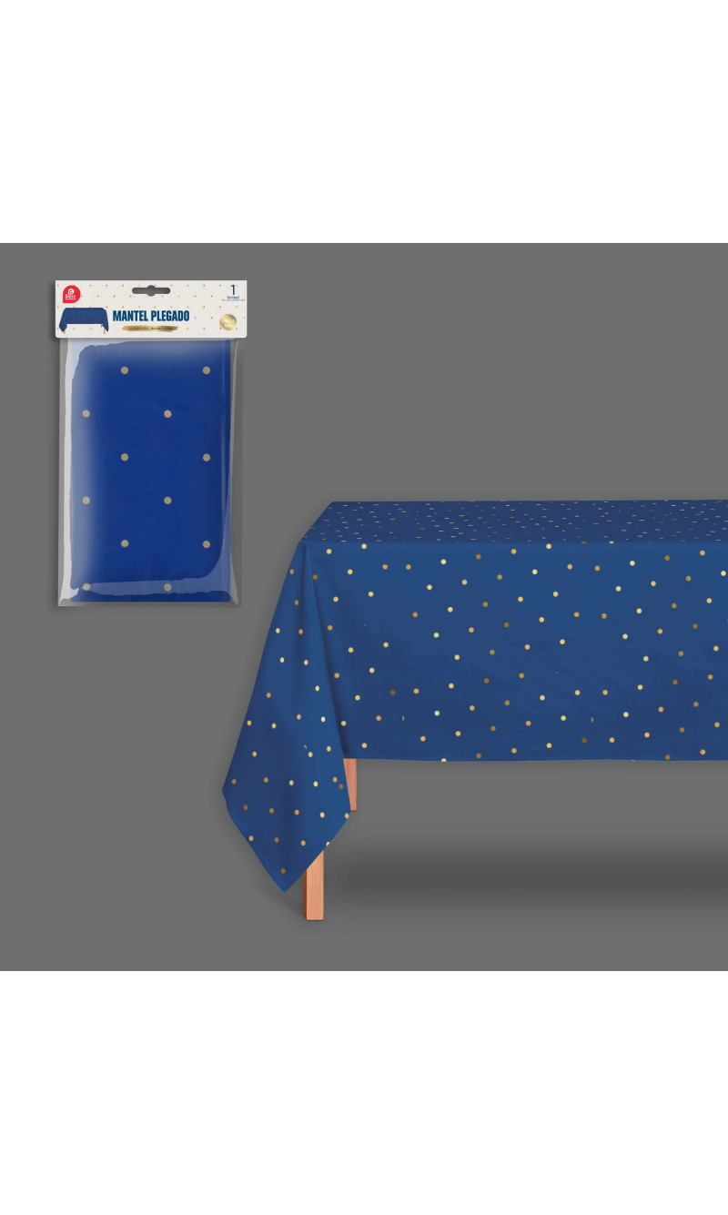 Blue With Gold Dots Plastic Table Cover 180x120cm
