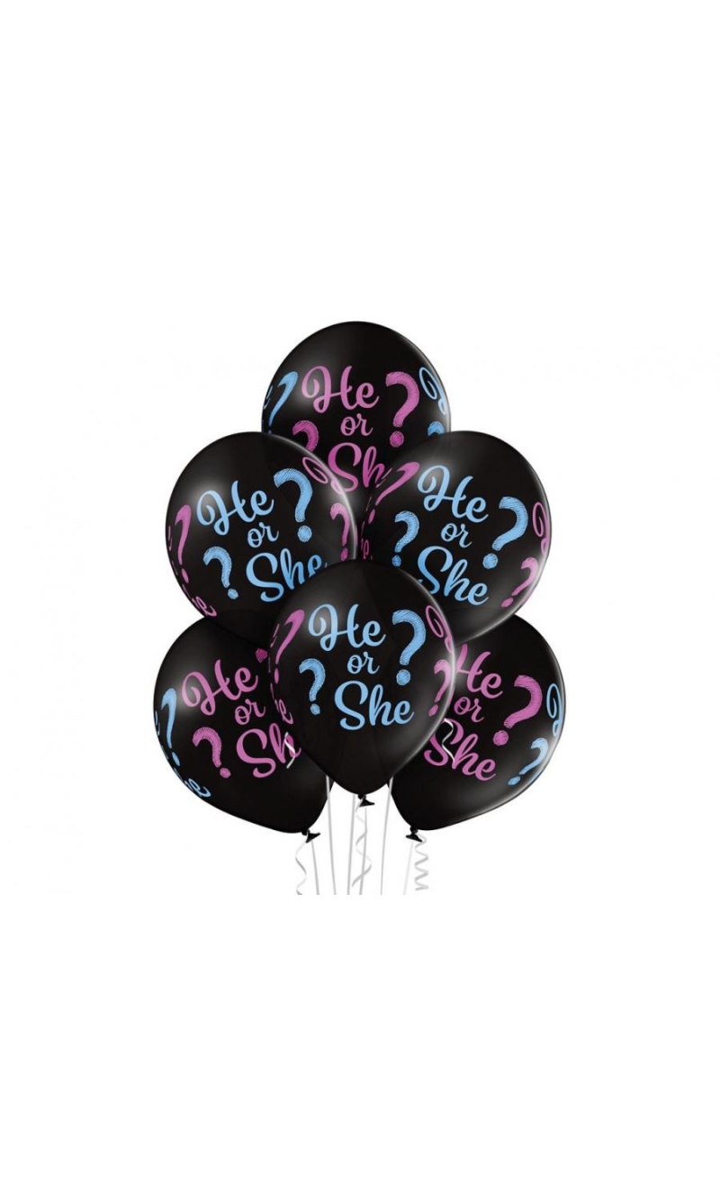Gender Reveal Latex Balloons He or She? - 6pk