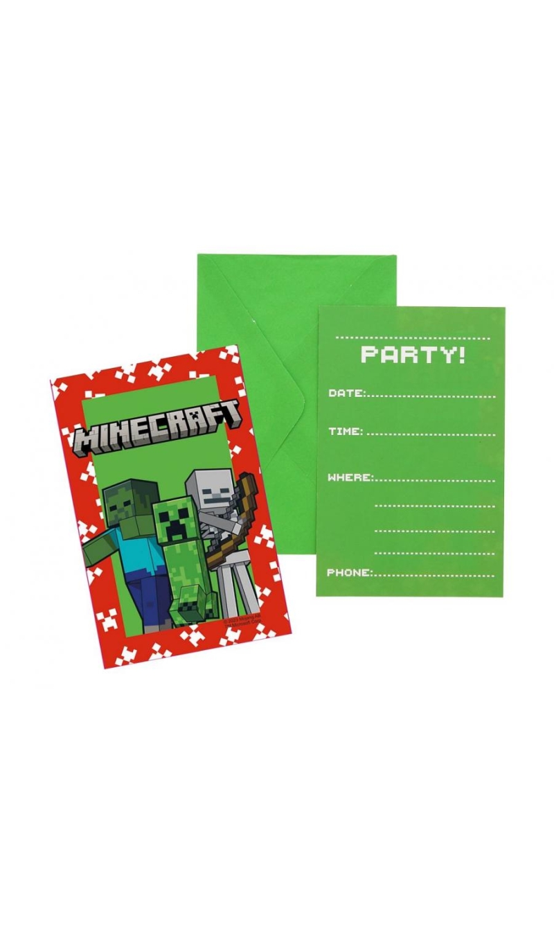 Minecraft Party Invitations with Envelopes - 6pk