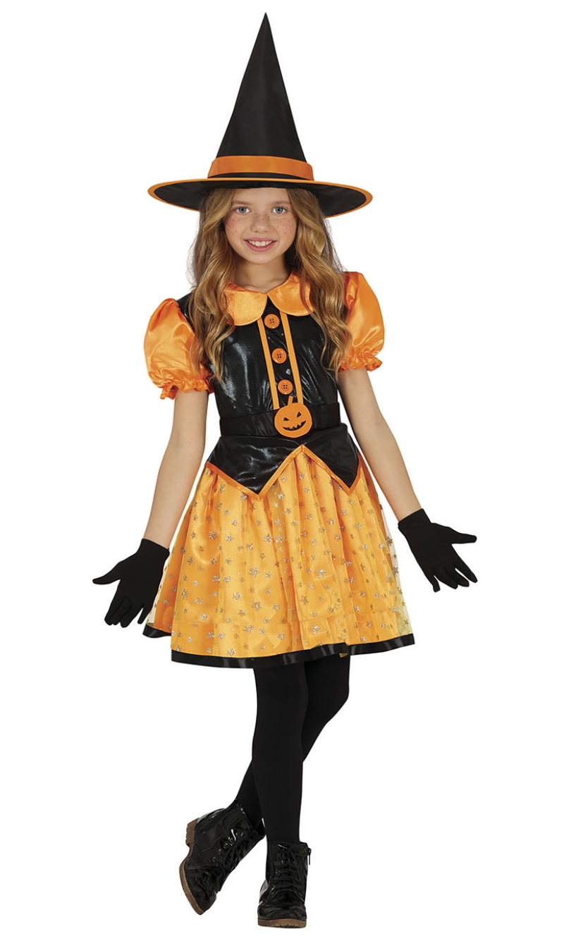 Orange Glitter Witch Costume - Age 10 to 12 Years