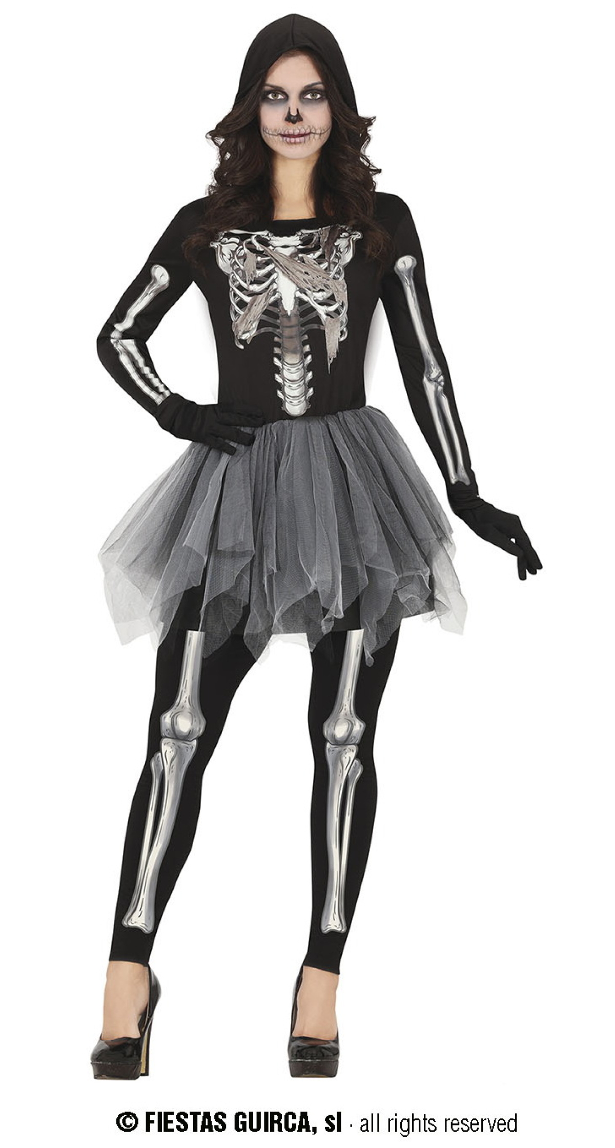 Hooded Tutu Skeleton Lady - Adult Size Small (36-38)