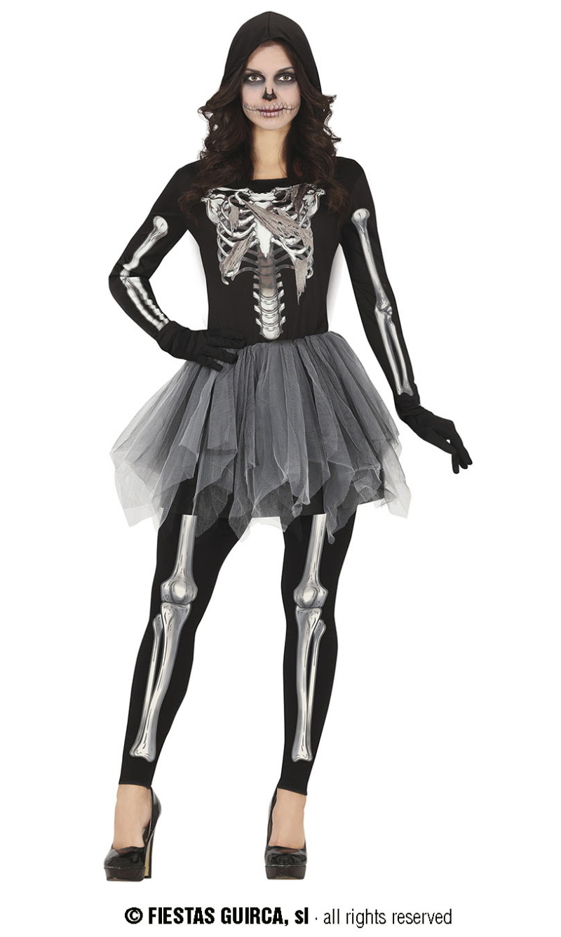 Hooded Tutu Skeleton Lady - Adult Size Small (36-38)