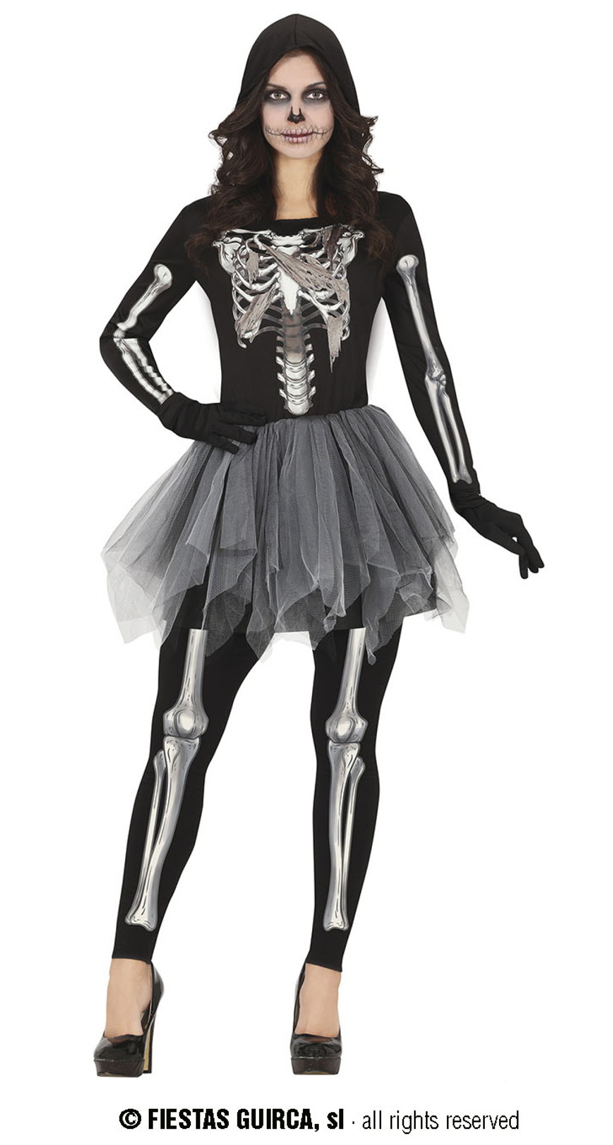 Hooded Tutu Skeleton Lady - Adult Size Medium (38-40)