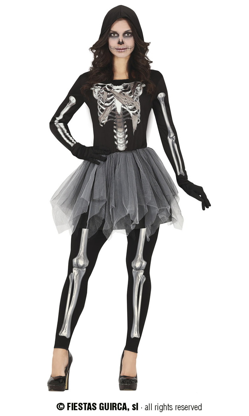 Hooded Tutu Skeleton Lady - Adult Size Medium (38-40)