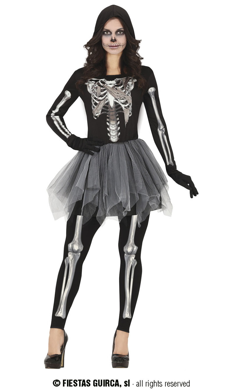 Hooded Tutu Skeleton Lady - Adult Size Large (42-44)
