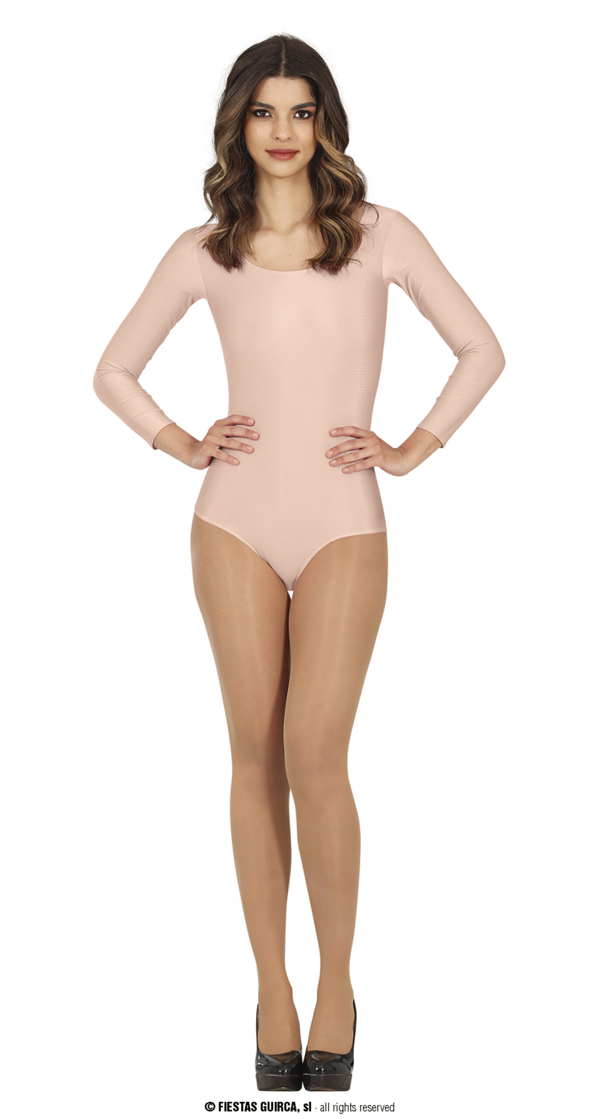 Leotard Long Sleeve Flesh - Adult Size Medium (38-40)