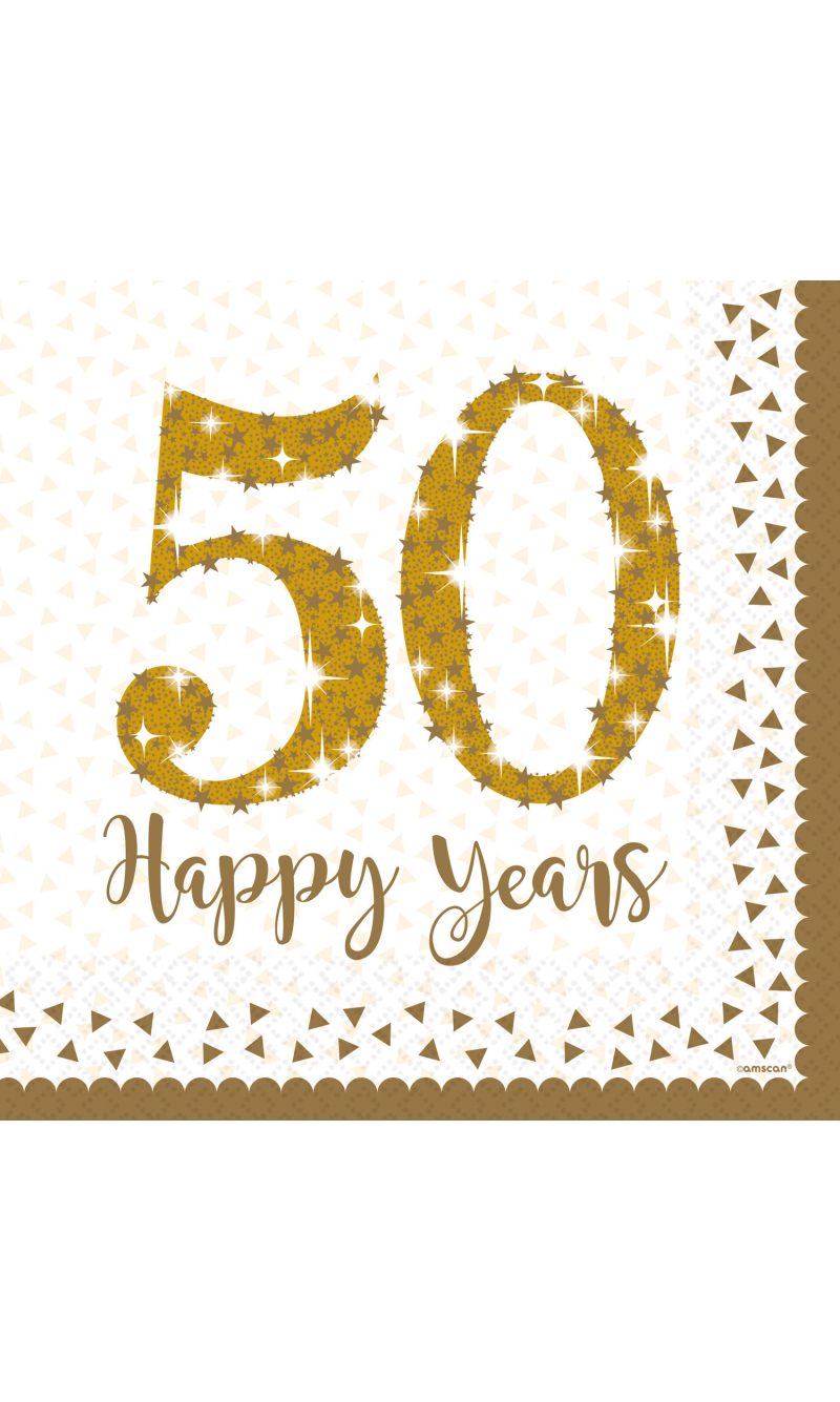 Gold 50th Anniversary Napkins 33cm x 33cm - 16pk