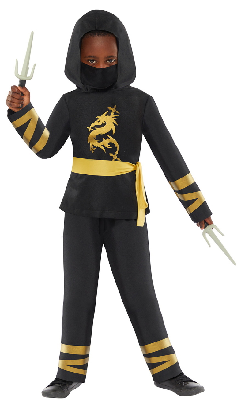 Ninja Warrior Gold & Black Costume - Age 8 to 10 Years