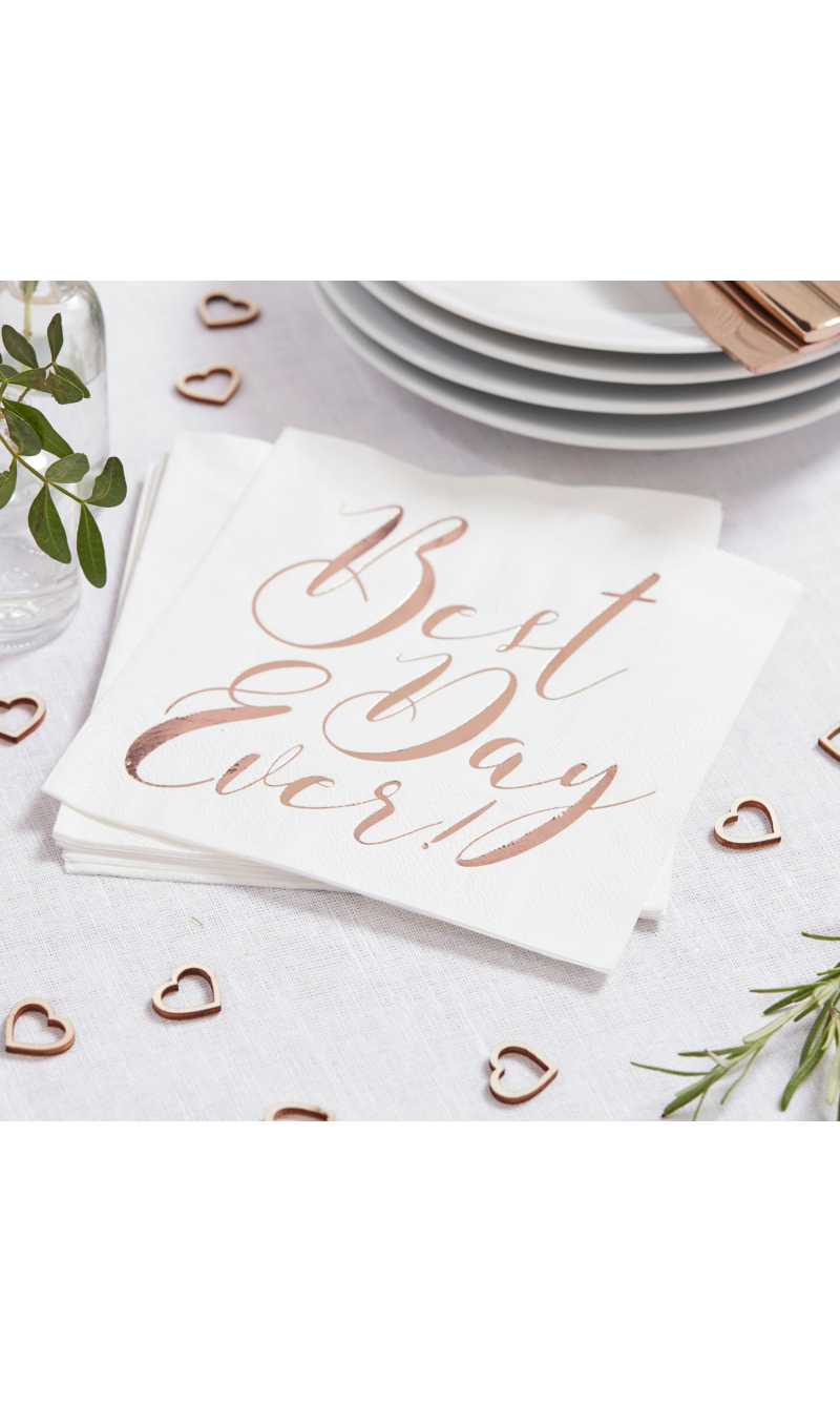 Rose Gold Best Day Ever Napkins - 20pk