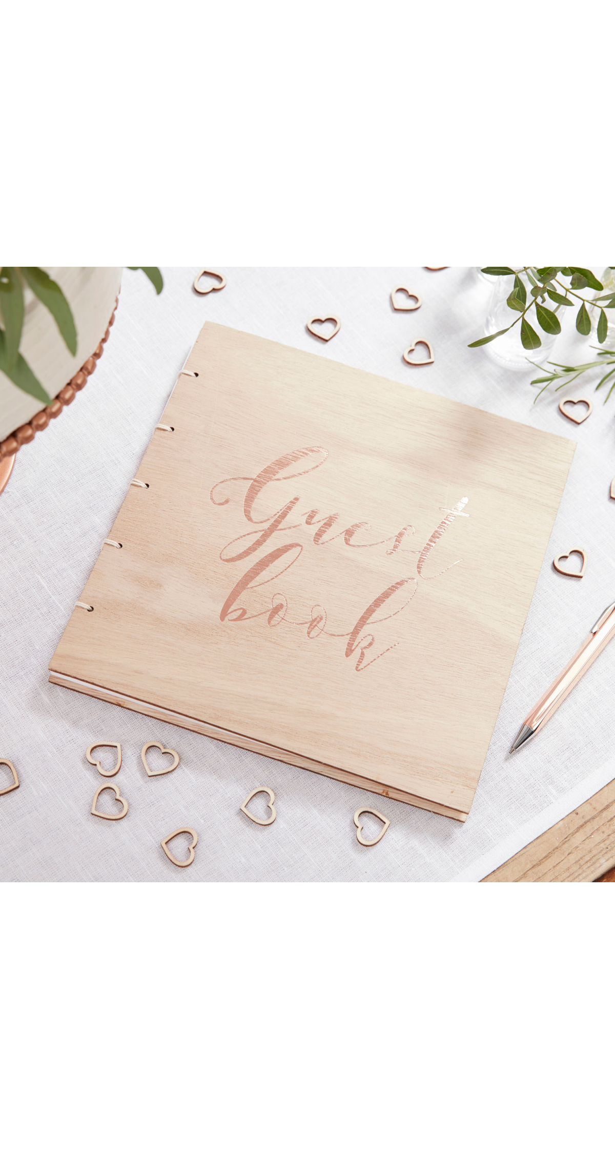 Rose Gold Wooden Wedding Guest Book - 22cm(W) x 23cm)H)