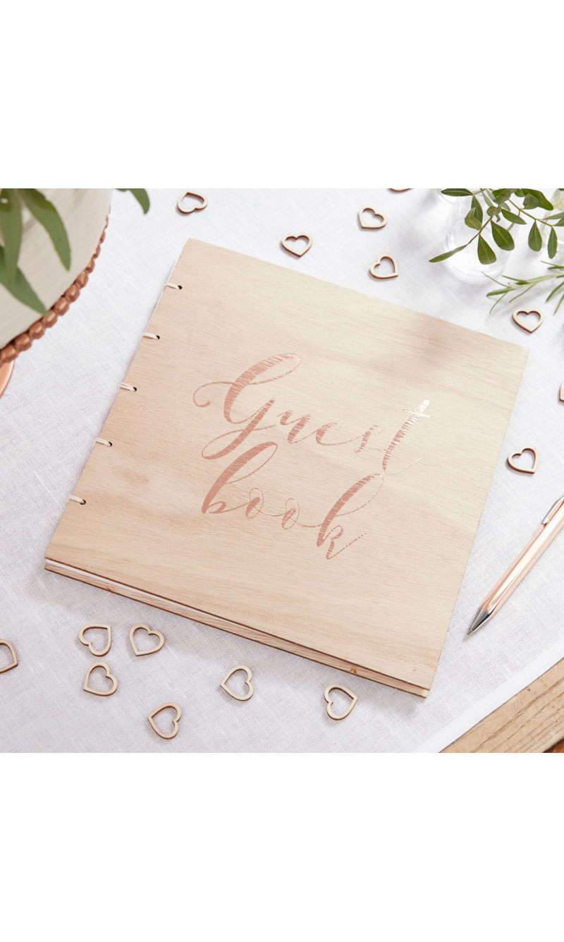 Rose Gold Wooden Wedding Guest Book - 22cm(W) x 23cm)H)