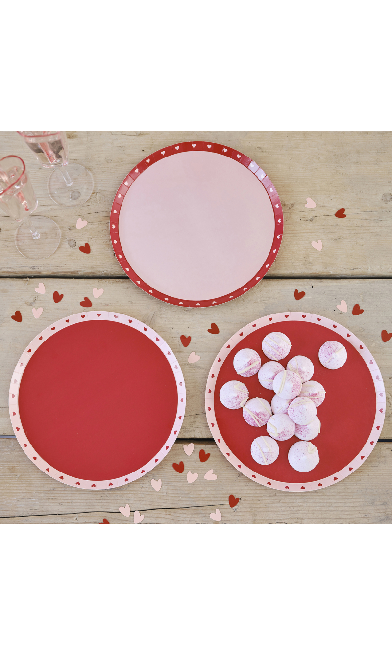 Red and Pink Valentines Heart Plates 25cm - 8pk