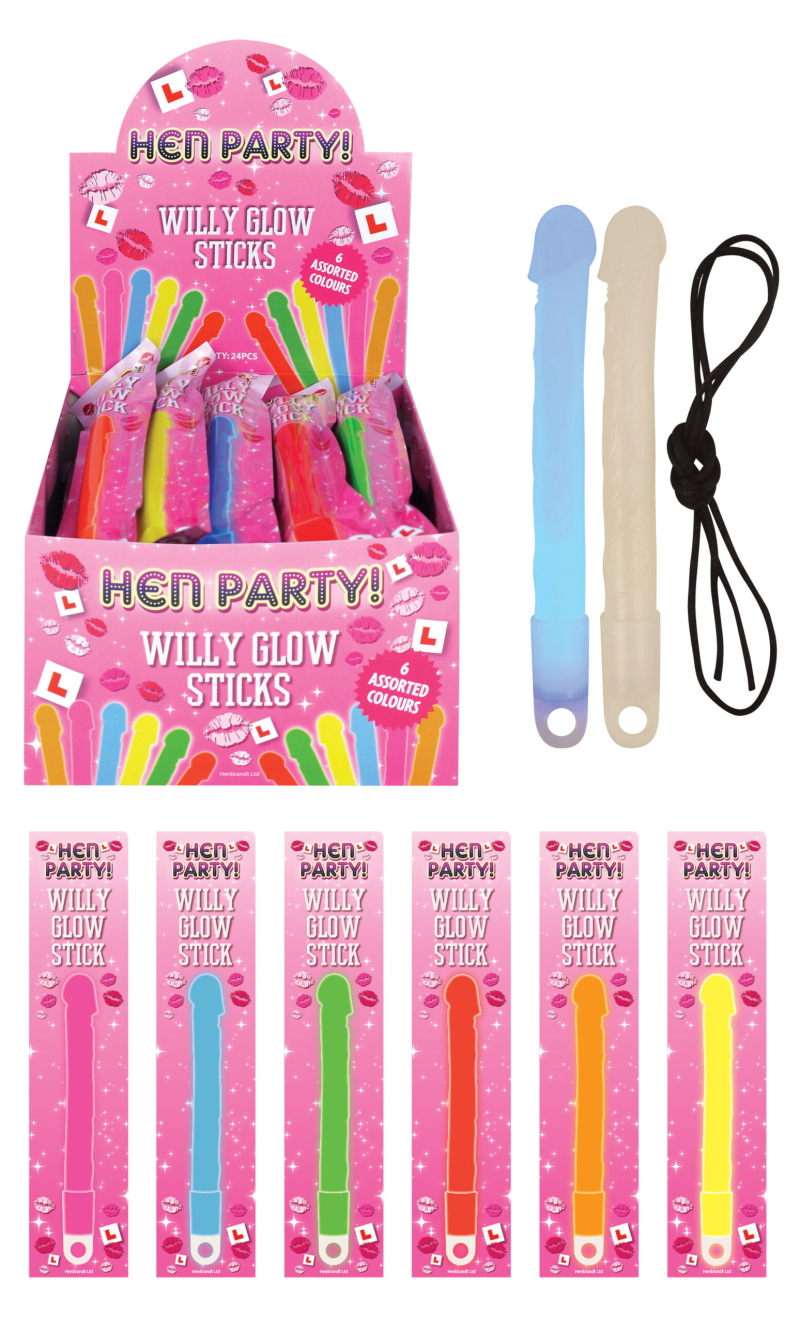 Hens Willy Glow Stick 17cm With Lanyard (Assorted Colours) - 1pc