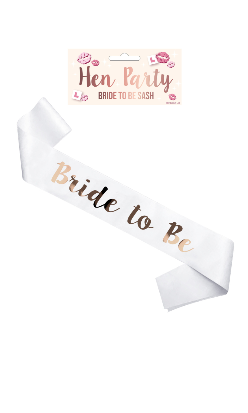Hens Party Sash Bride To Be White With Rose Gold