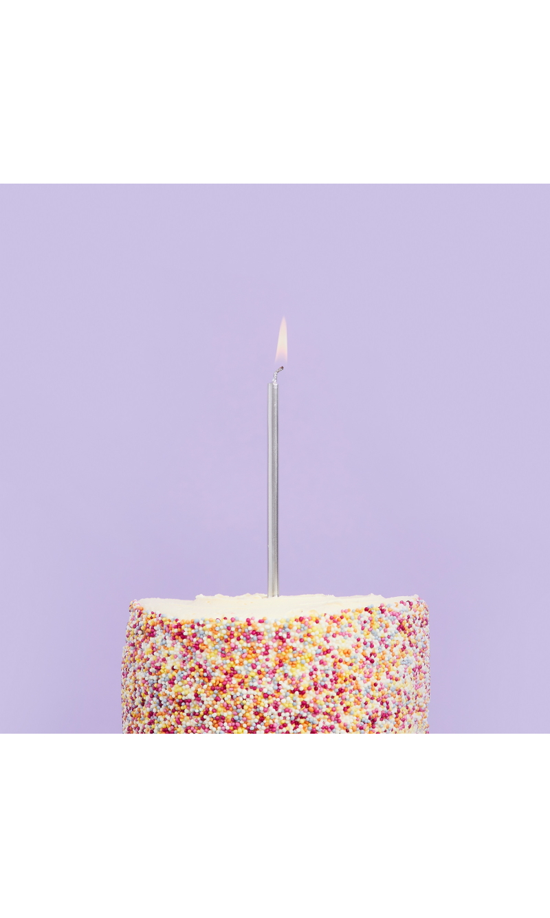 Silver Skinny Candles & Holders 95mm (12pk)