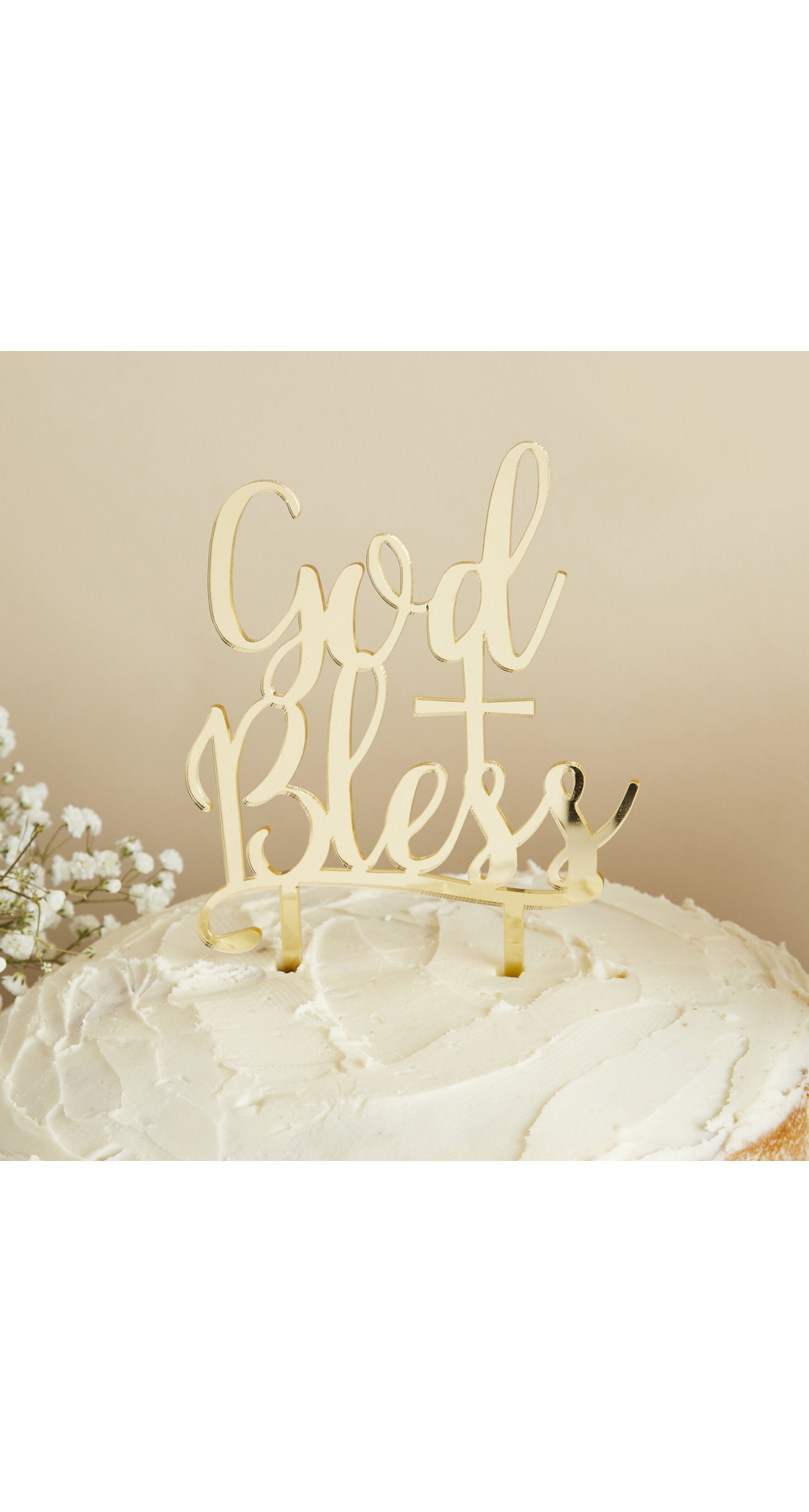 Communion Gold Acrylic God Bless Cake Topper 123x209mm