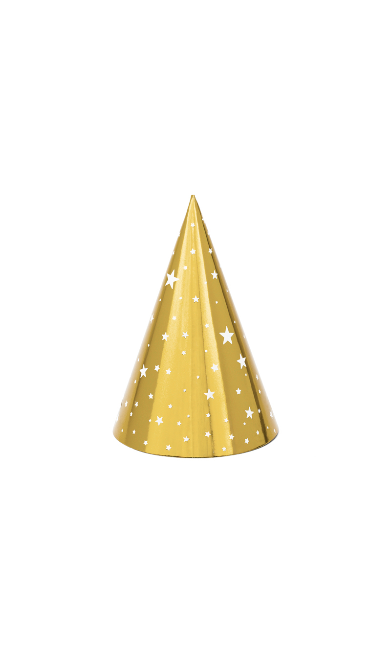 Party Hats Stars, Gold, 16cm (1pkt / 6pc)