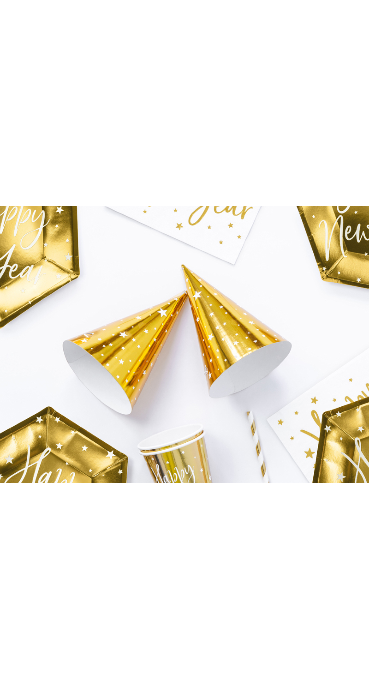 Party Hats Stars, Gold, 16cm (1pkt / 6pc) - Image 3