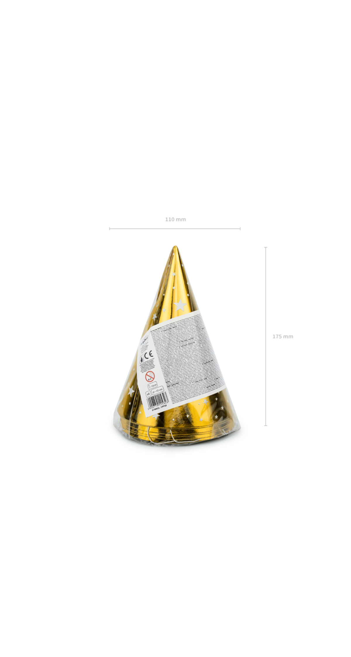 Party Hats Stars, Gold, 16cm (1pkt / 6pc) - Image 4