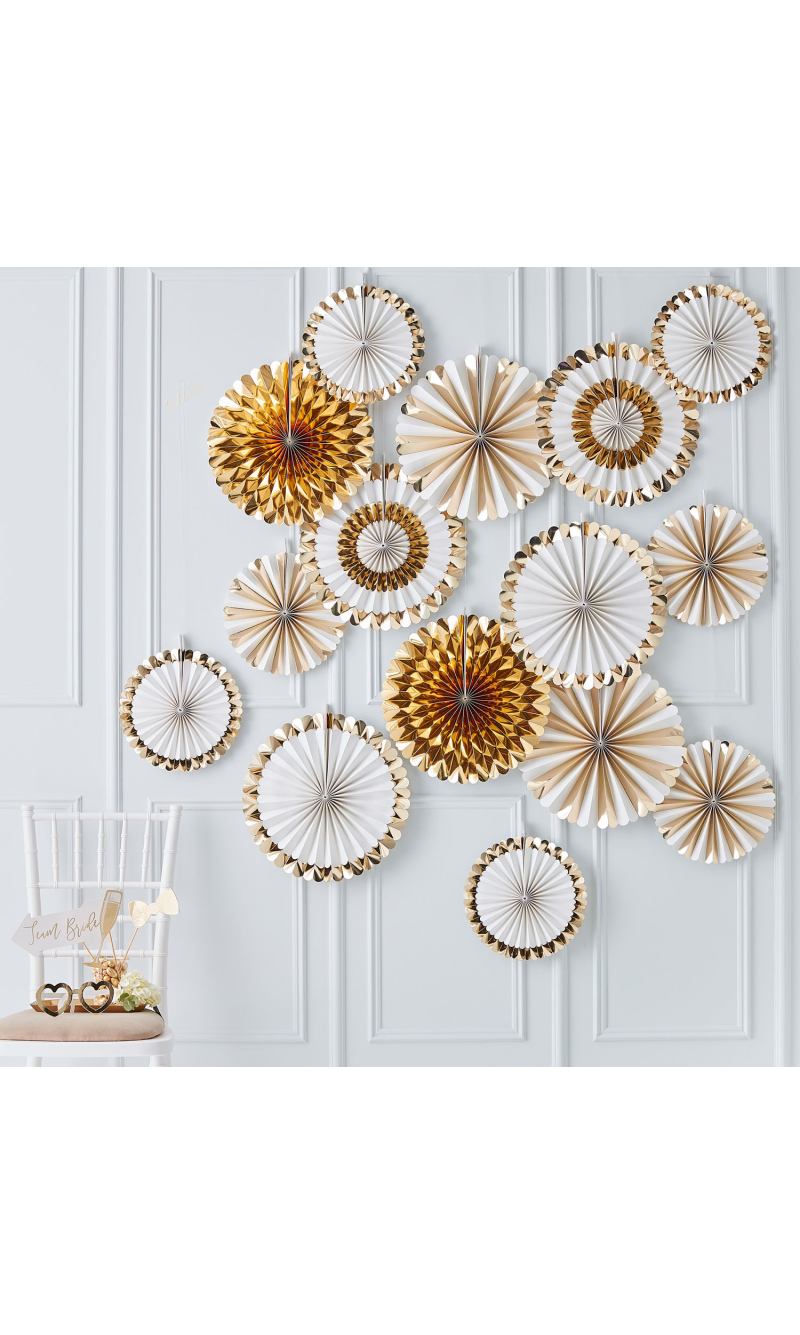 Gold Paper Fan Decorations Backdrop Kit - 15pk