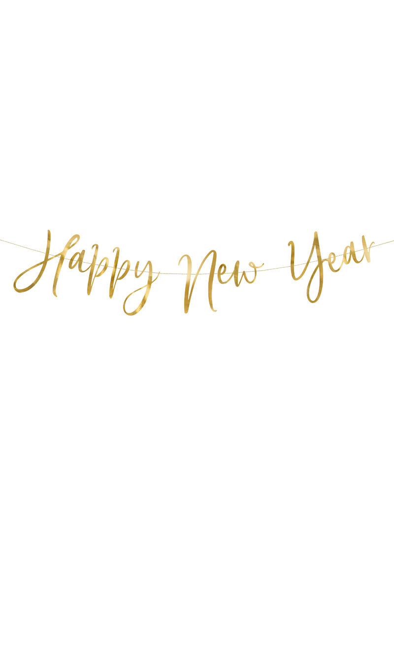 Happy New Year Banner Gold, 66x18cm