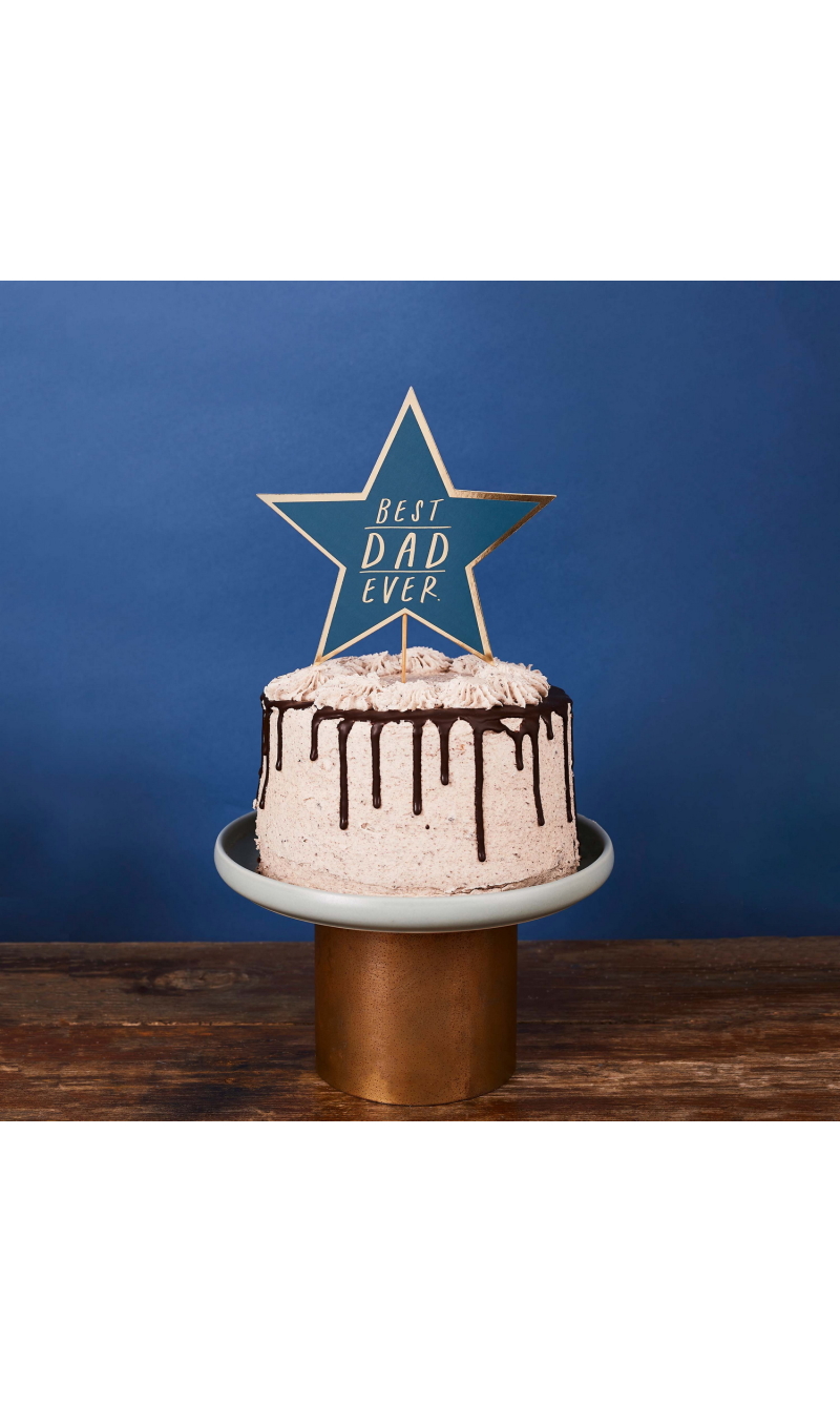 Navy Best Dad Ever Star Card Cake Topper