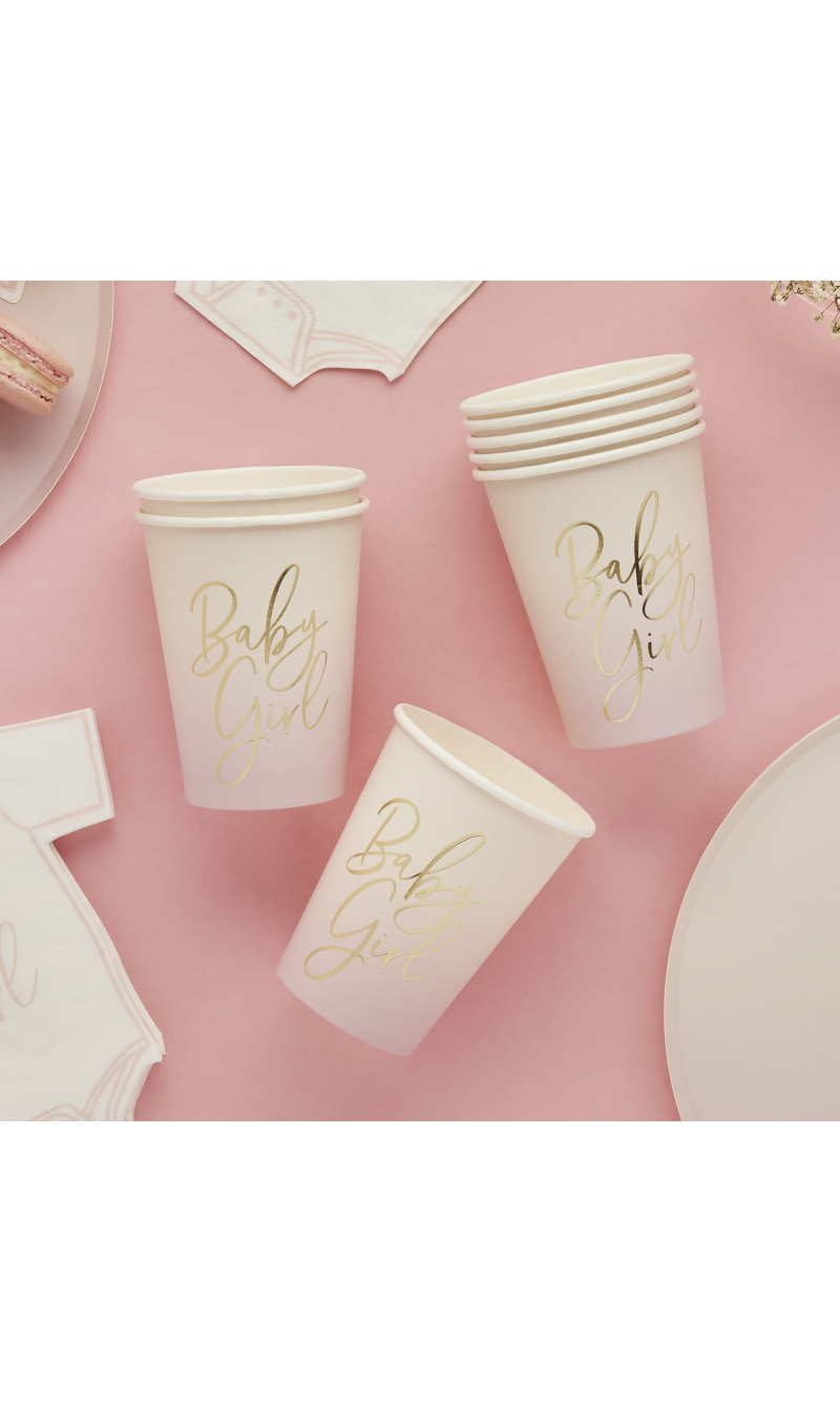 Pink Baby Girl Paper Cups 8pk