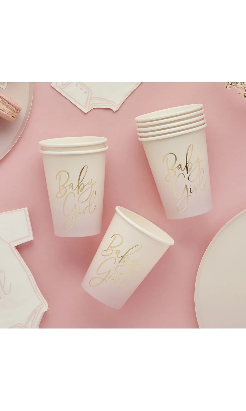 Pink Baby Girl Paper Cups 8pk