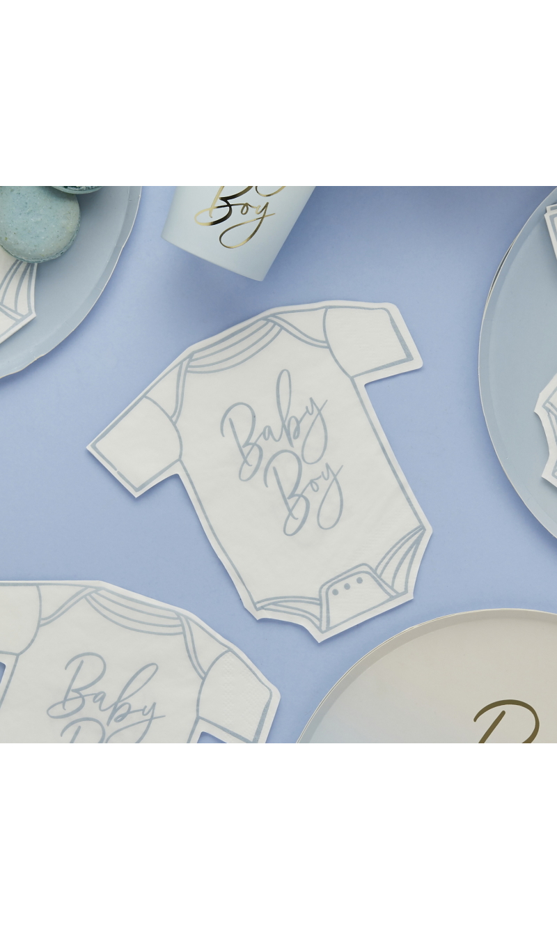 Blue Baby Boy Babygrow Paper Napkins 16Pcs