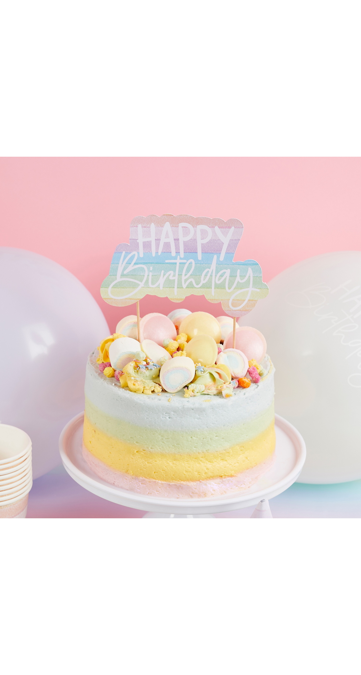 Eco Rainbow Happy Birthday Paper Cake Topper