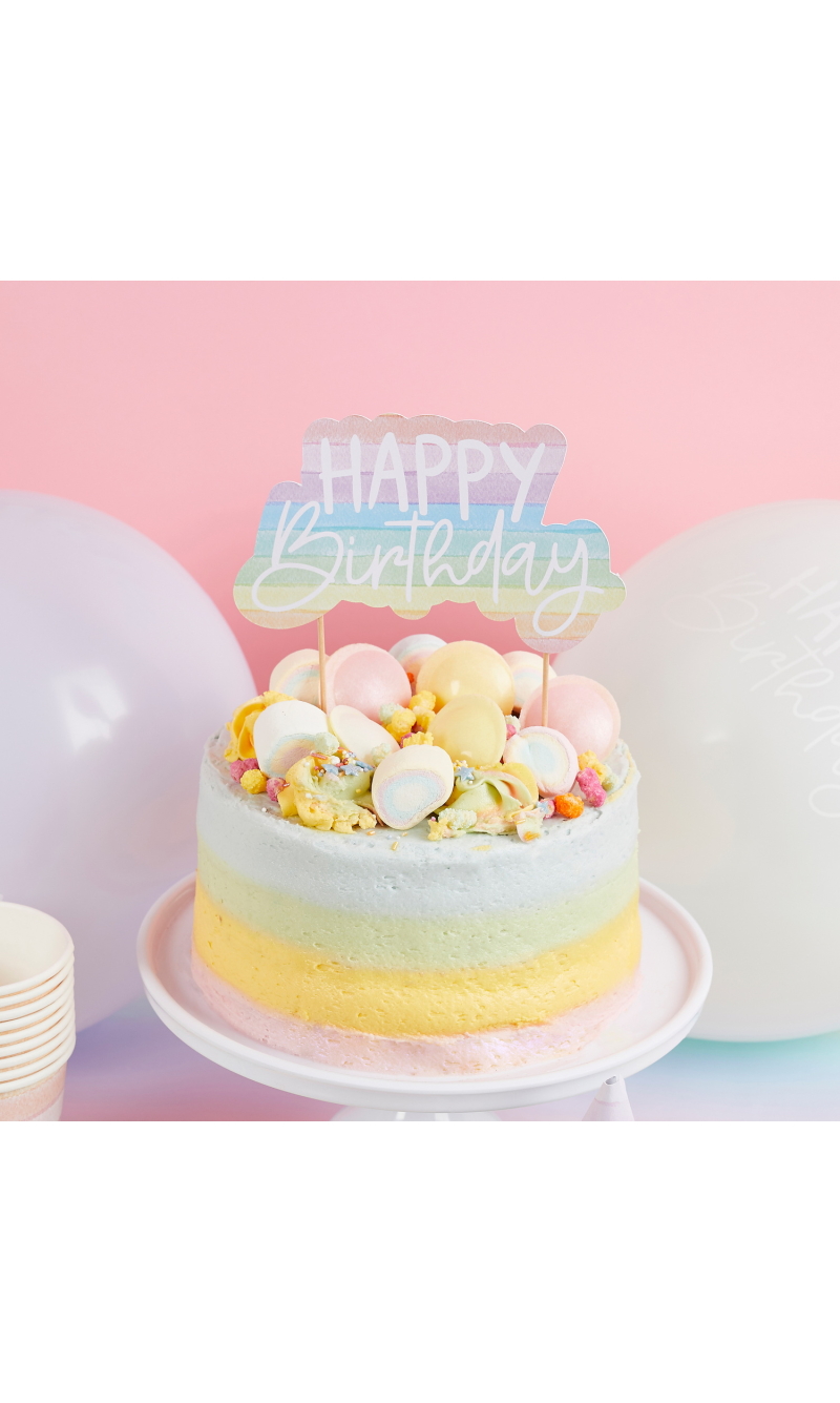 Eco Rainbow Happy Birthday Paper Cake Topper